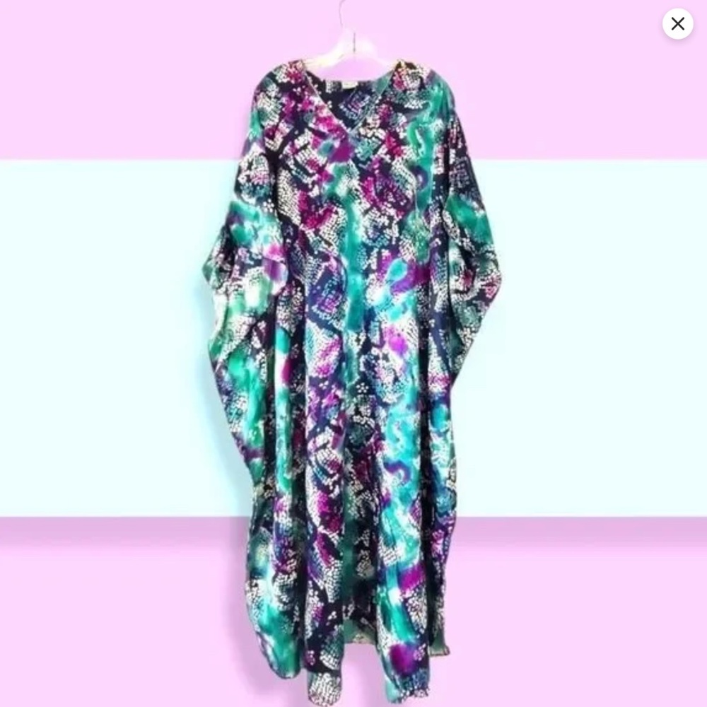 Sante Classic Purple Aqua Kaftan One Size EUC OSFM